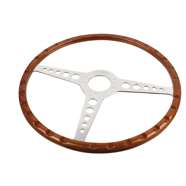 Steering Wheel Woodrim 16", Wood Rim Steering Wheel 16" Diameter Polished Aluminium Spokes, Thicker Than Oe Rim To Increase Strength - Fits To Original Mounting Boss.