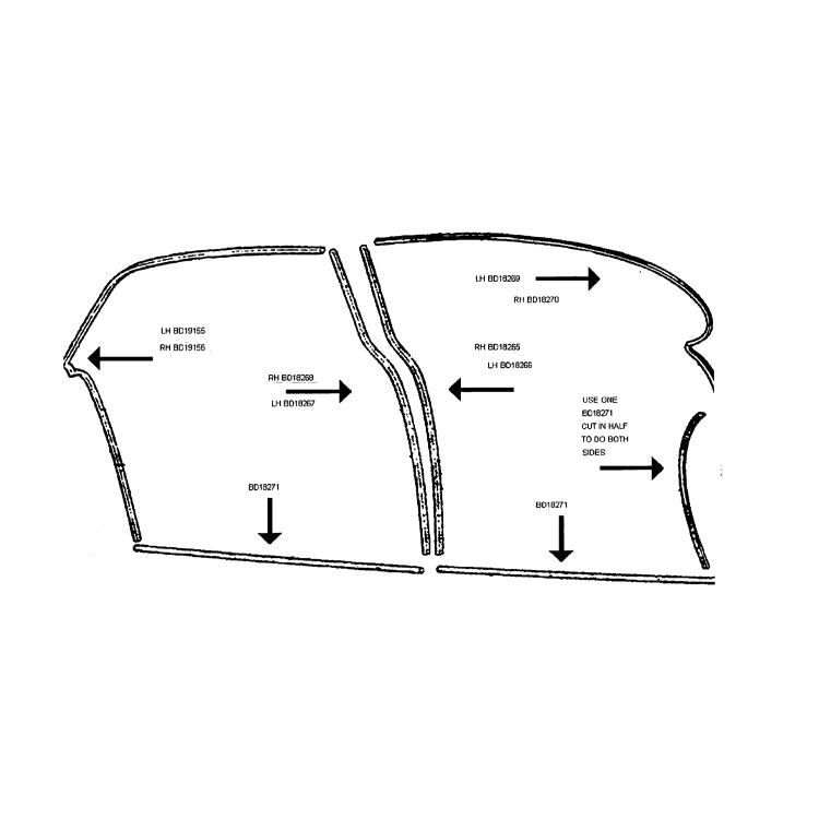 Door Aperture Seal Kit, Moulded Rubber Seal Kit For All 4 Door Apertures, Includes A, B, C, & D Post Rubbers And Sill Rubbers.