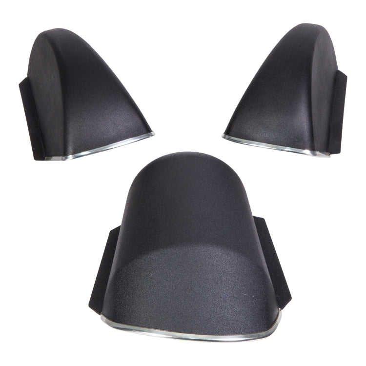 Rear Hatch/Tailgate Hinge And Lock Cover Trim Set - 3 Pieces., Rear Hatch/Tailgate Hinge And Lock Cover Trim Set - 3 Pieces. Textured Black Plastic With Chrome Look Edge Finisher.