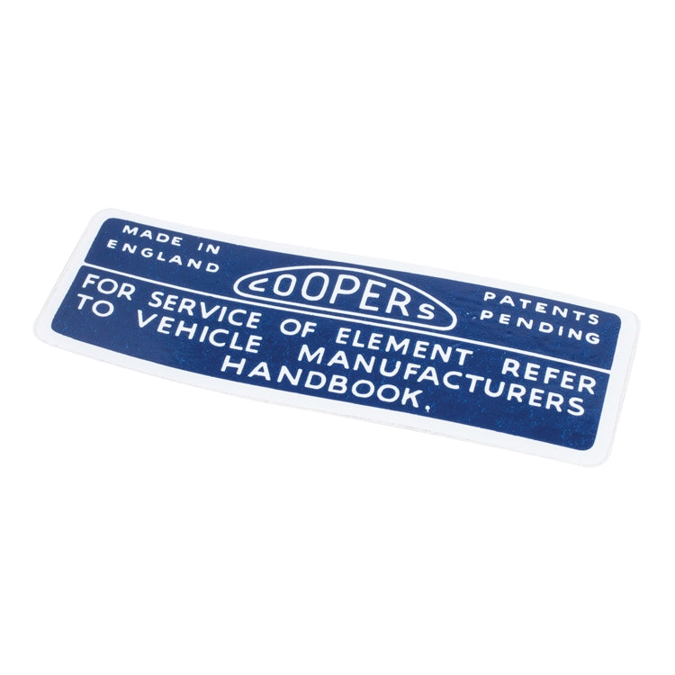 Coopers Air Filter Sticker, Coopers Air Filter Box Decal