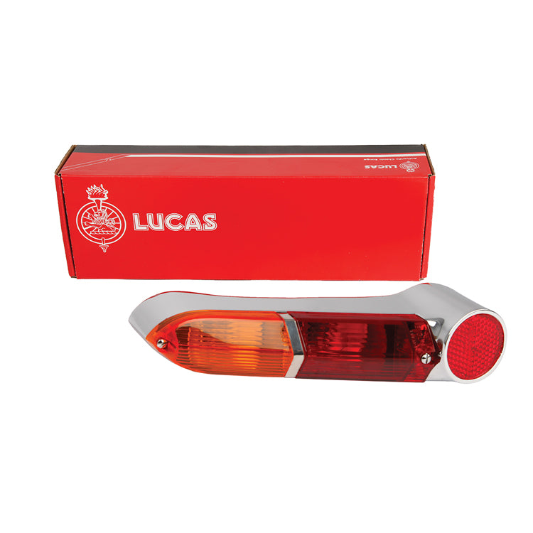 Lucas L651 Rear lamp assembly, Left hand side, FHC, for the very early 3.8 S1 LHS amber and red