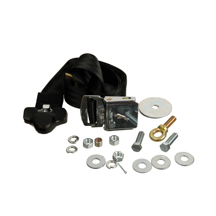 Black 3 Point Seatbelt, Chrome Lift Buckle And Chrome Leaping Cat Motif Suitable For The Front Only. Will Only Fit Roadster Models.