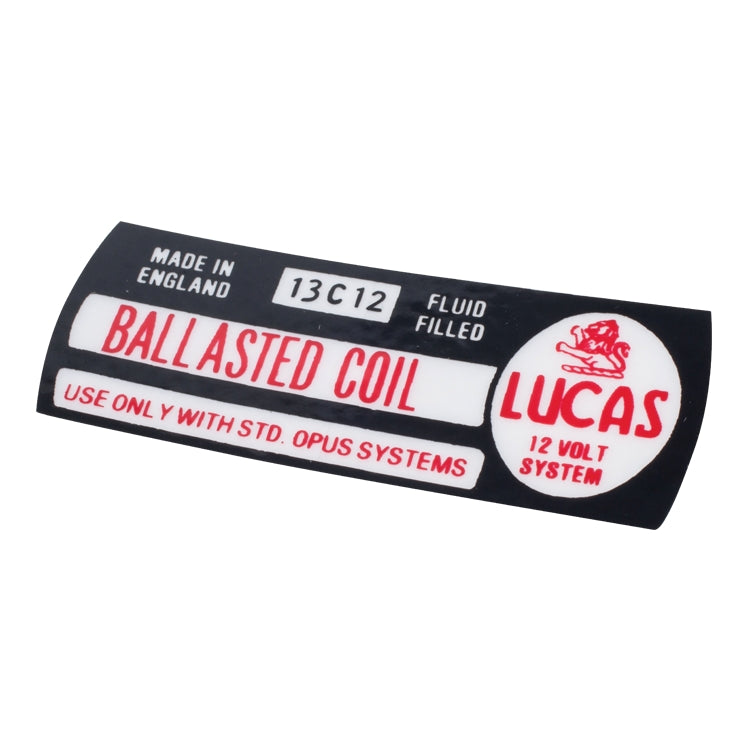 Ballast Coil Decal, Ballast Coil Decal - "Lucas" Ballasted Coil, Use Only With Std Opus Systems