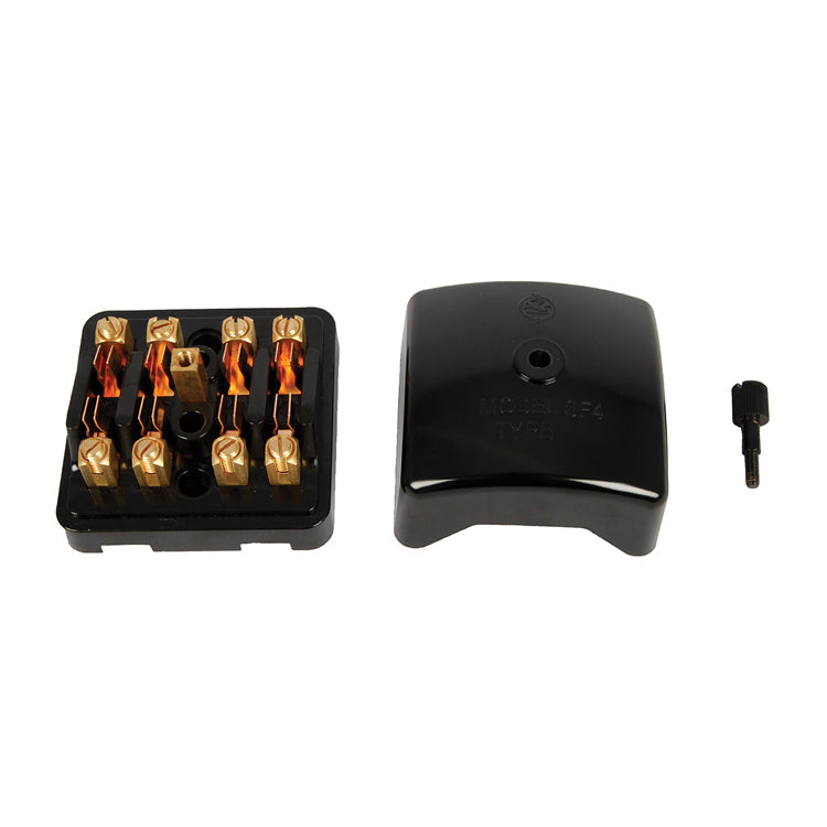 Lucas Fuse box SF4, complete with cover. Raised Lucas wheel and flambeau logo on the top