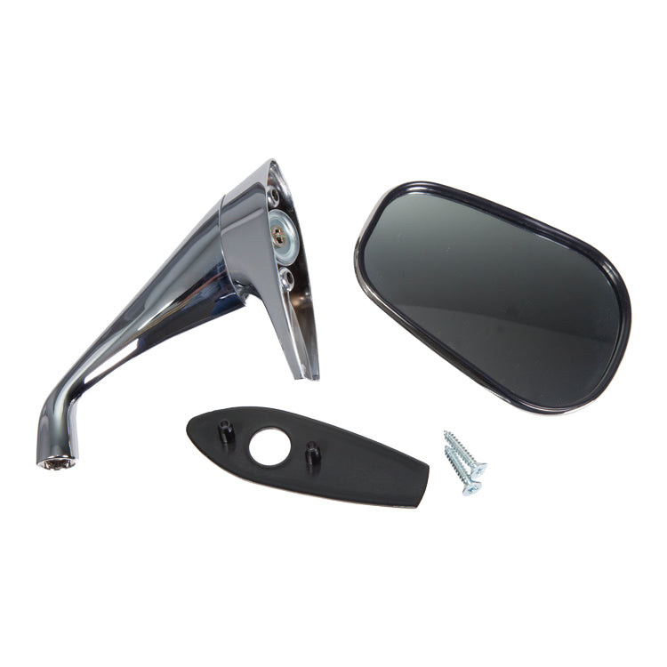 Door Mirror Left Hand, Door Mounted Rear View Mirror, Left Hand. Oval Head With Convex Glass And Swan Neck Style Arm. Supplied With Mounting Gasket And Screws.