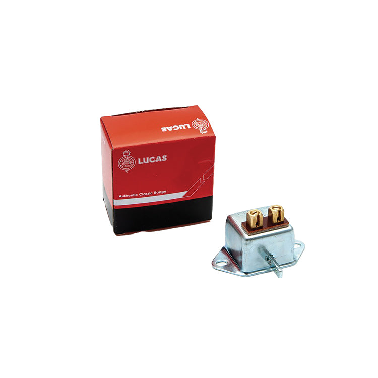 Lucas mechanical pull type of Brake Light Switch 31281. Flange mounted, screw terminals.