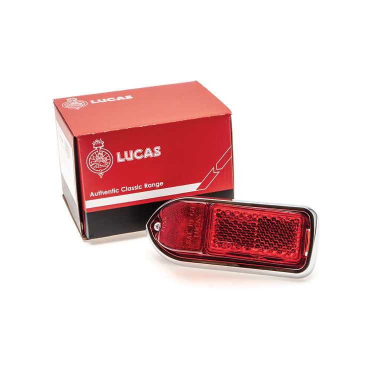 Lucas L824 Left hand rear side marker lamp, Red lens and reflector. Fits Jaguar E-type S2 and S3