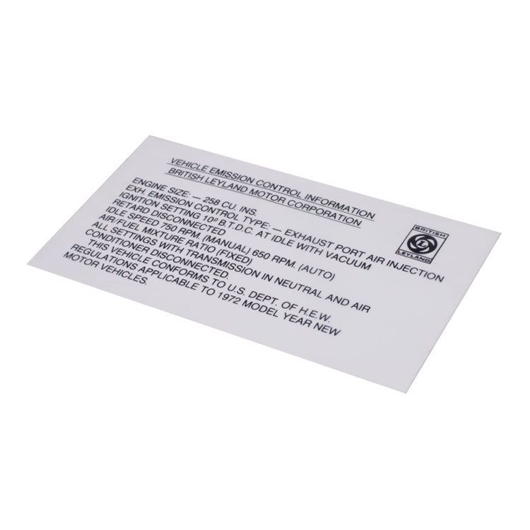 Emissions Decal - 1972 Model, Emissions Decal - 1972 Model