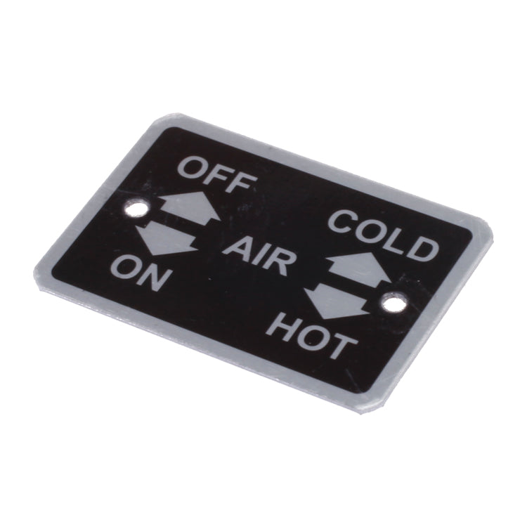 Heater Legend Plate, Heater Legend Plate With On/Off And Hot/Cold Clearly Marked
