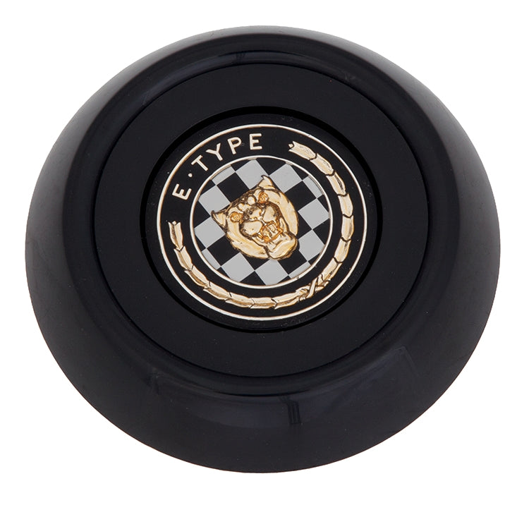 Hubcap Badge, Black Hubcap Badge Complete With Chequered E-Type Decal At Centre.