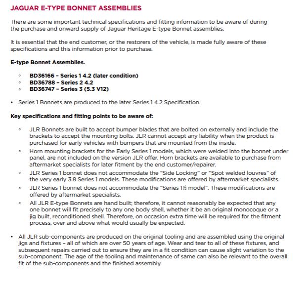 Jaguar XKE Series 1 Bonnet Front End Assembly BD36166