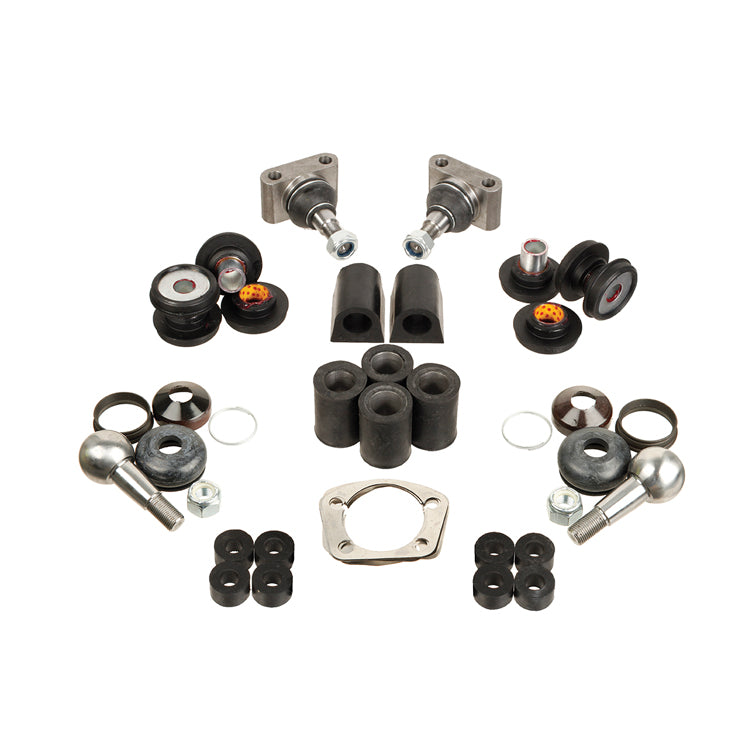 Front Suspension Repair Kit, Front Suspension Bush / Balljoint Kit. Includes Upper And Lower Wishbone Bushes, Anti-Roll Bar D / Link Bushes And Upper And Lower Ball Joint Kits. These Are Standard Rubber Bushes Not Polyurethane.