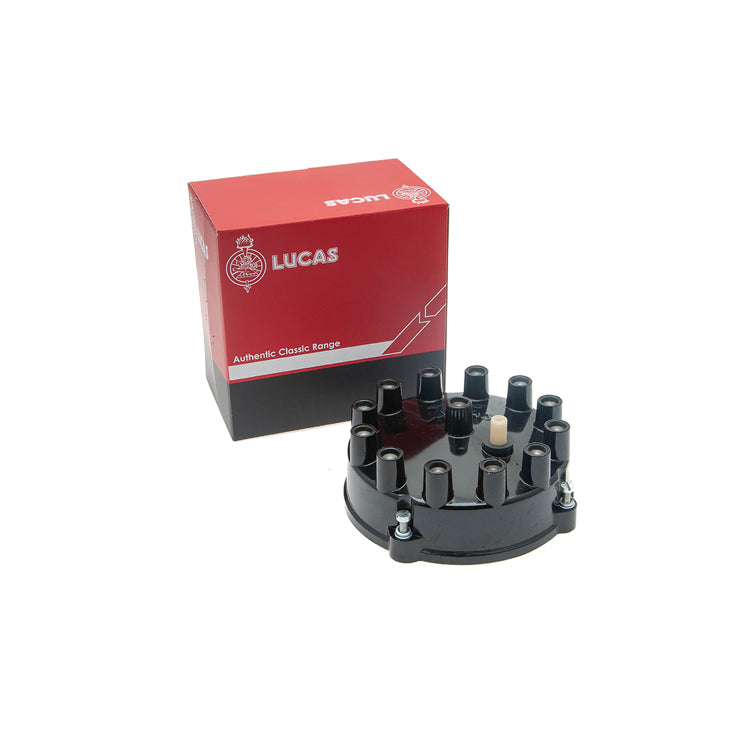Lucas distributor cap, with vent for the 12 cylinder Jaguars from 1972, with gasket.