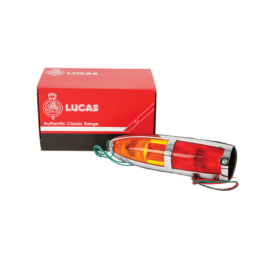Lucas L548 Rear light, Amber upper lens, red bottom lens. Aston Martin, Alvis, Bentley and others