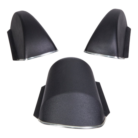 Rear Hatch/Tailgate Hinge And Lock Cover Trim Set - 3 Pieces., Rear Hatch/Tailgate Hinge And Lock Cover Trim Set - 3 Pieces. Textured Black Plastic With Chrome Look Edge Finisher.