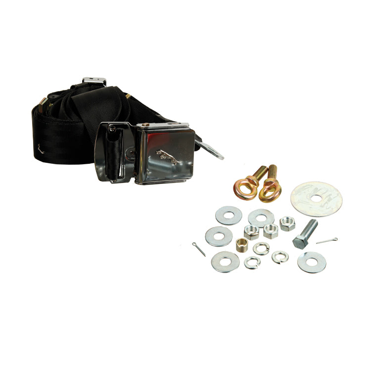 Static Seat Belt 3 Point Fixing - Black, Period Looking Lap Style Seat Belt With Chrome Release Flap And Leaper Emblem, Black Webbing - Supplied Individually, Ie One Per Seat. These Will Fit Coupe Cars Only.