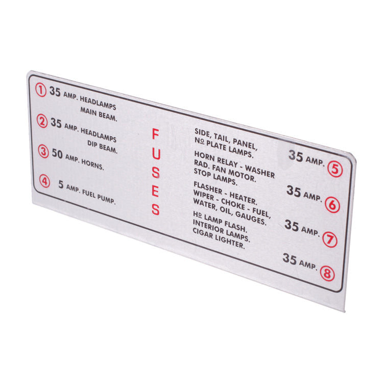 Open Fuse Indication Fuse Indicator Plate, Fuse Indicator Legend Panel For 6 Cylinder E Typ ...