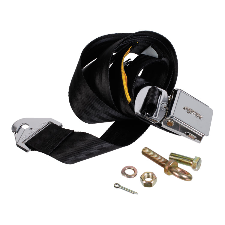Static Seat Belt 3 Point Fixing - Black, Period Looking Lap Style Seat Belt With Chrome Release Flap And Leaper Emblem, Black Webbing - Supplied Individually, Ie One Per Seat. These Will Fit Coupe Cars Only.