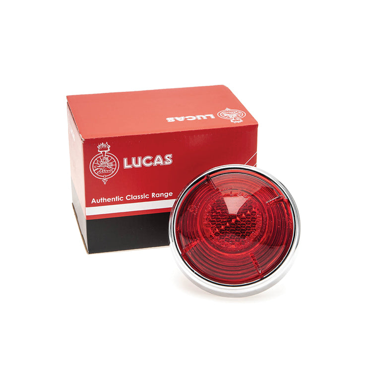 Lucas 57124 red REFLECTOR rear round chrome + rubber+ screws Triumph BSA Norton Lucas 57124 red REFLECTOR rear round chrome + rubber+ screws Triumph BSA Norton