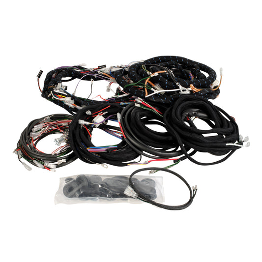 Complete Wiring Harness Set - Left Hand Drive Models, Cotton Braided Wiring Harness Kit - Car Set. Left Hand Drive Models With Fan Relay. Includes, Bonnet, Engine, Dash, Side Body Harness Etc