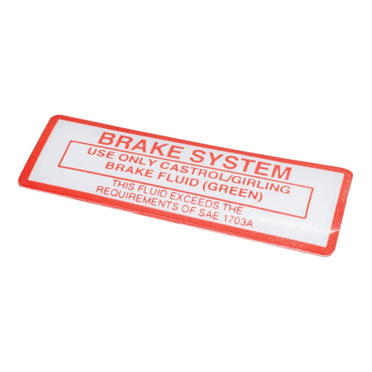 Brake System Decal, Brake System Decal - On Heater Box - Text "Brake System - Use Only Castrol/ Girling Brake Fluid (Green)"