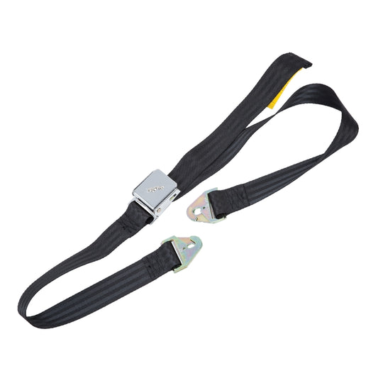 Static Seat Belt 2 Point Fixing - Black, Period Looking Lap Style Seat Belt With Chrome Release Flap And Leaper Emblem, Black Webbing - Supplied Individually, Ie One Per Seat.
