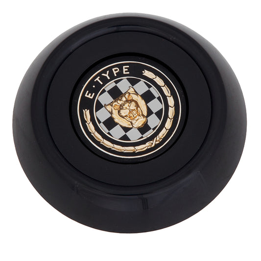 Hubcap Badge, Black Hubcap Badge Complete With Chequered E-Type Decal At Centre.