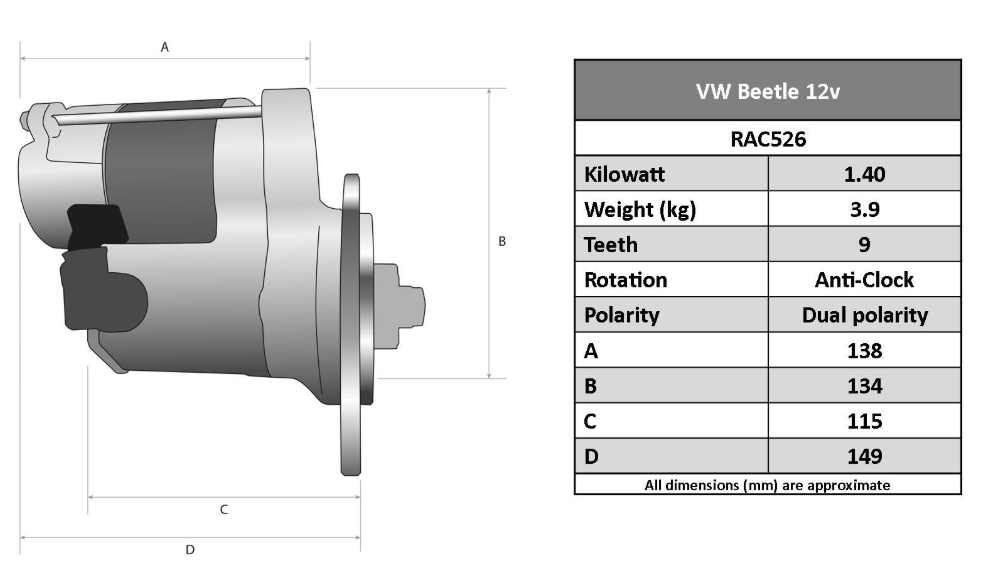 VW Beetle High Torque Starter Motor RAC526