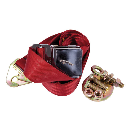 Red 3 Point Fixing Seat Belt, A Period Style Belt With Chrome Lift Buckle And Chrome Leaping Cat Motif Suitable For The Front Only. These Will Fit Roadster Cars Only.
