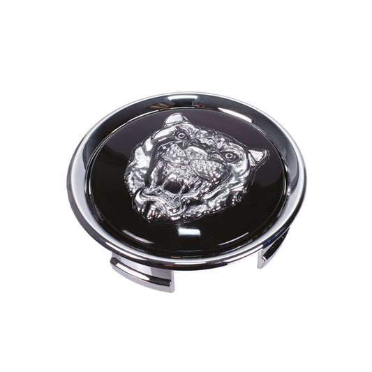 Road Wheel Centre Badge, Road Wheel Centre Badge - Chrome Rimmed, Silver Growler Head Logo On A Black Background.