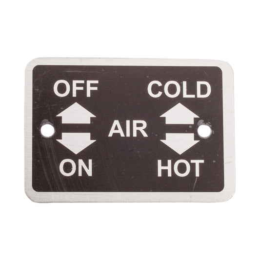 Heater Legend Plate, Heater Legend Plate With On/Off And Hot/Cold Clearly Marked