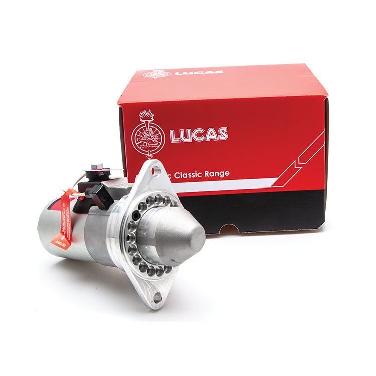 Lucas slimline Starter, with multi drilled mount, to replace 5" inertia types with 9 toothed gear.